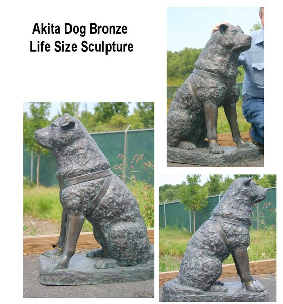 Life Size Bronze Animal Akita Dog Sculpture Outdoor Garden Art